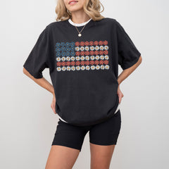 American Flag, Flowers, Red White Blue, Floral, Patriotic, Independence Day, 1776, USA, Tshirt Comfort Colors T-Shirt