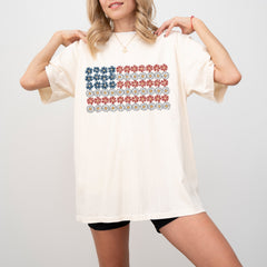 American Flag, Flowers, Red White Blue, Floral, Patriotic, Independence Day, 1776, USA, Tshirt Comfort Colors T-Shirt