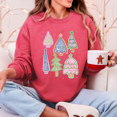 Colorful Christmas Tree, Pastels, Retro, Drawn Sweatshirt