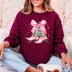 Cowgirl Christmas, Cowboy Boots, Country, Western, Santa, Ribbons, Bows Sweatshirt