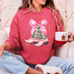 Cowgirl Christmas, Cowboy Boots, Country, Western, Santa, Ribbons, Bows Sweatshirt